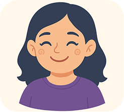 Illustration of a smiling child with medium-length dark hair