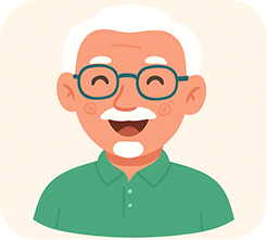 Illustration of an older man with glasses smiling